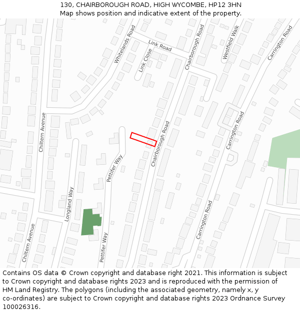 130, CHAIRBOROUGH ROAD, HIGH WYCOMBE, HP12 3HN: Location map and indicative extent of plot