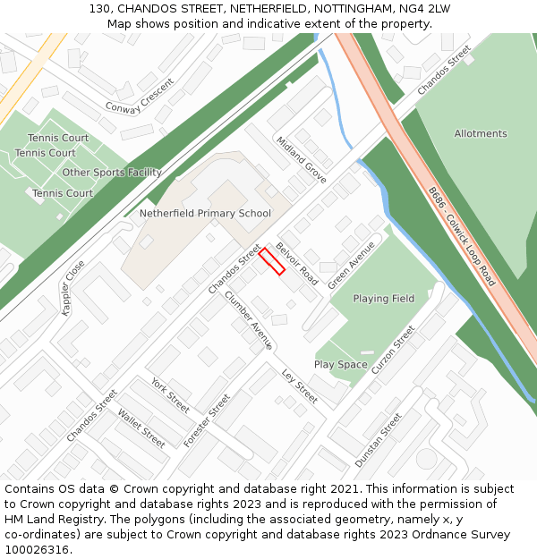 130, CHANDOS STREET, NETHERFIELD, NOTTINGHAM, NG4 2LW: Location map and indicative extent of plot