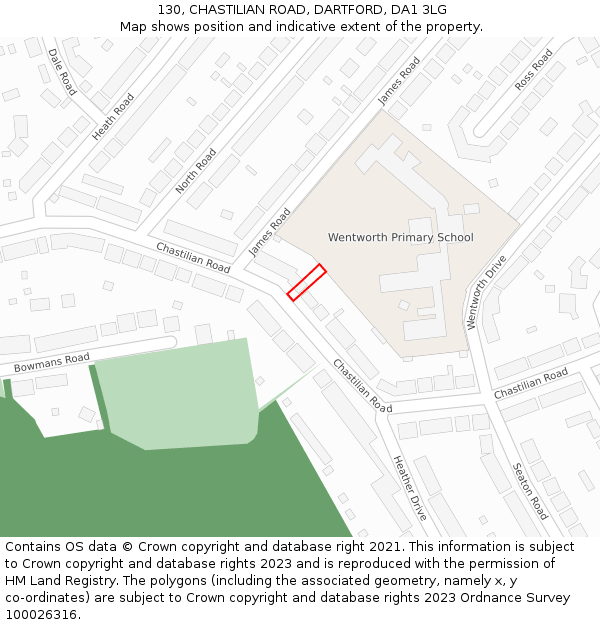 130, CHASTILIAN ROAD, DARTFORD, DA1 3LG: Location map and indicative extent of plot