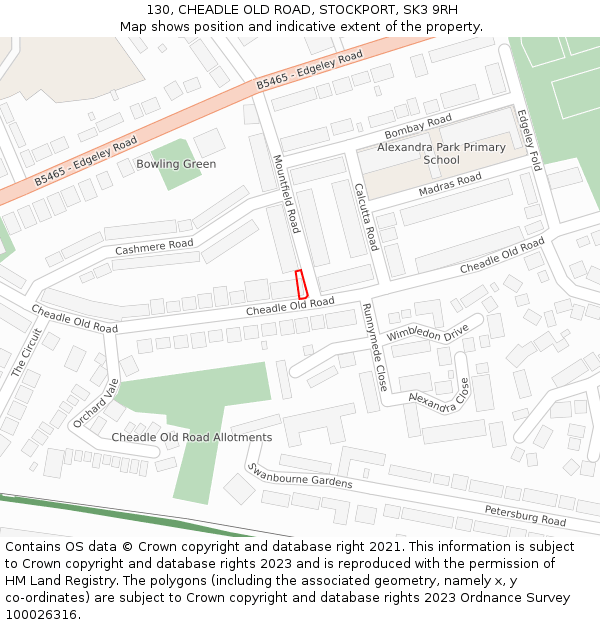 130, CHEADLE OLD ROAD, STOCKPORT, SK3 9RH: Location map and indicative extent of plot