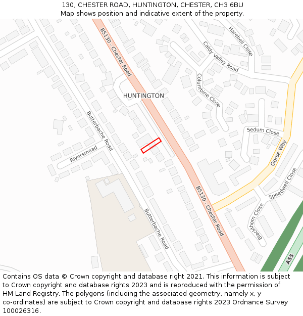 130, CHESTER ROAD, HUNTINGTON, CHESTER, CH3 6BU: Location map and indicative extent of plot