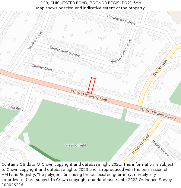 130, CHICHESTER ROAD, BOGNOR REGIS, PO21 5AA: Location map and indicative extent of plot