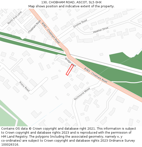 130, CHOBHAM ROAD, ASCOT, SL5 0HX: Location map and indicative extent of plot