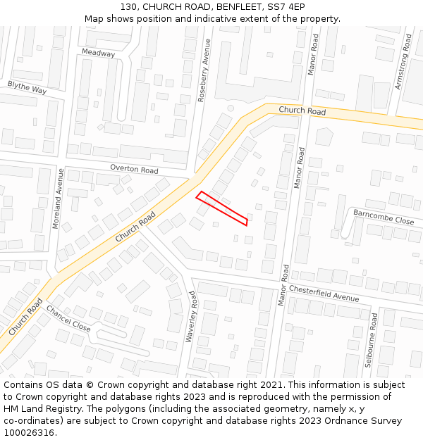 130, CHURCH ROAD, BENFLEET, SS7 4EP: Location map and indicative extent of plot