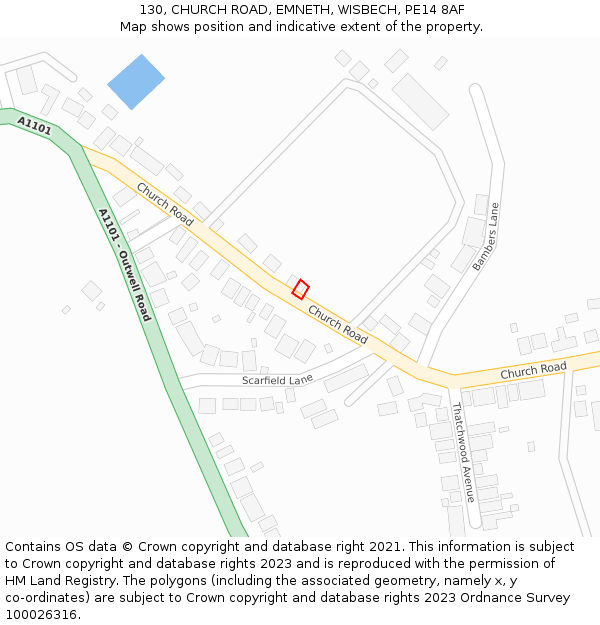 130, CHURCH ROAD, EMNETH, WISBECH, PE14 8AF: Location map and indicative extent of plot