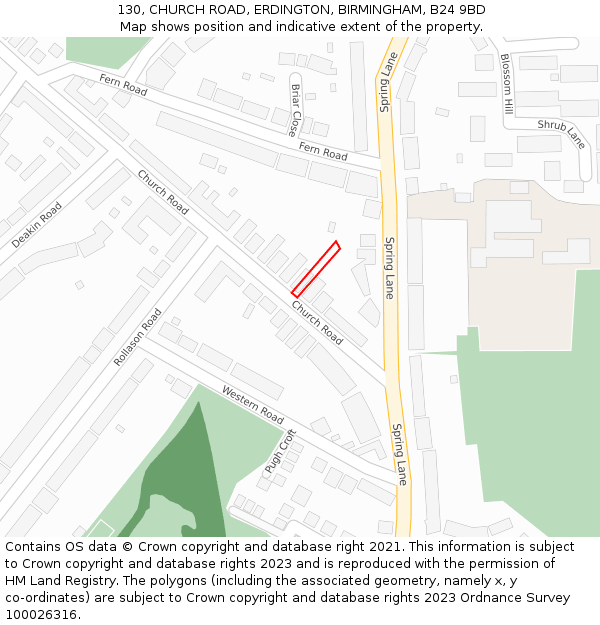 130, CHURCH ROAD, ERDINGTON, BIRMINGHAM, B24 9BD: Location map and indicative extent of plot