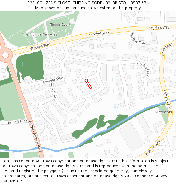 130, COUZENS CLOSE, CHIPPING SODBURY, BRISTOL, BS37 6BU: Location map and indicative extent of plot