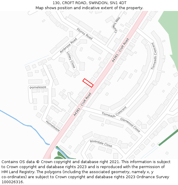 130, CROFT ROAD, SWINDON, SN1 4DT: Location map and indicative extent of plot