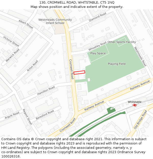 130, CROMWELL ROAD, WHITSTABLE, CT5 1NQ: Location map and indicative extent of plot