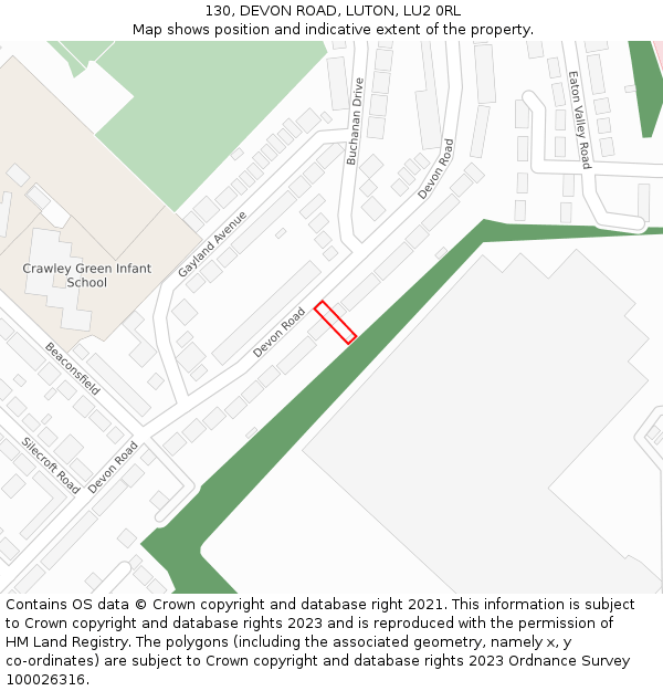 130, DEVON ROAD, LUTON, LU2 0RL: Location map and indicative extent of plot