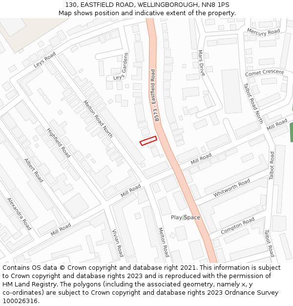 130, EASTFIELD ROAD, WELLINGBOROUGH, NN8 1PS: Location map and indicative extent of plot