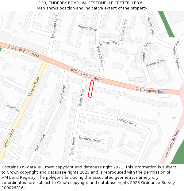 130, ENDERBY ROAD, WHETSTONE, LEICESTER, LE8 6JH: Location map and indicative extent of plot