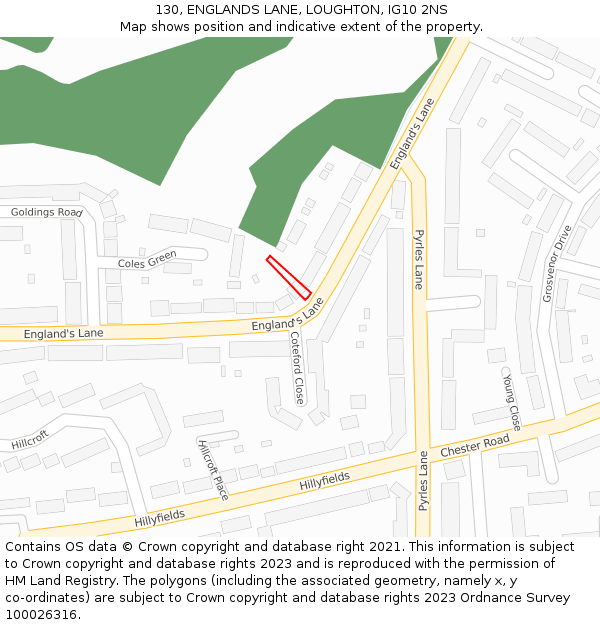 130, ENGLANDS LANE, LOUGHTON, IG10 2NS: Location map and indicative extent of plot