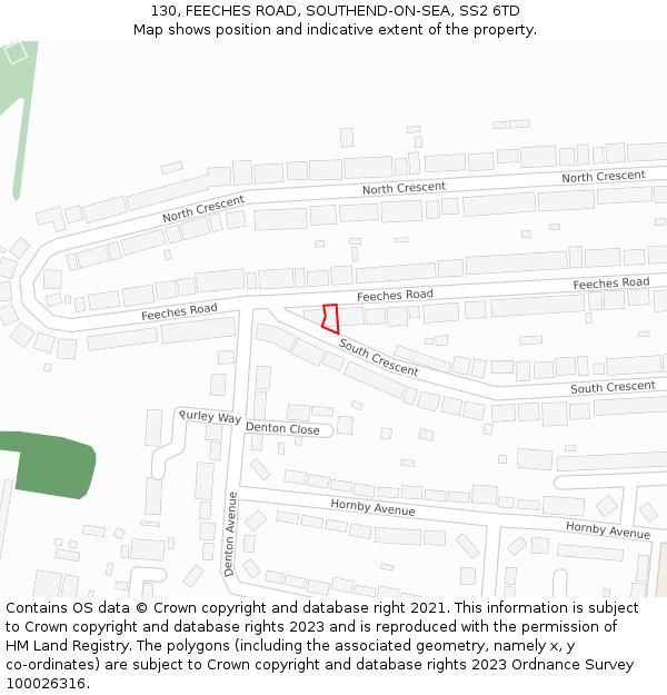 130, FEECHES ROAD, SOUTHEND-ON-SEA, SS2 6TD: Location map and indicative extent of plot