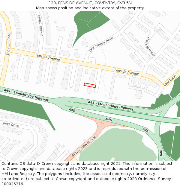 130, FENSIDE AVENUE, COVENTRY, CV3 5NJ: Location map and indicative extent of plot