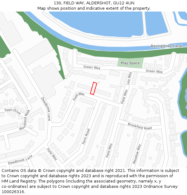 130, FIELD WAY, ALDERSHOT, GU12 4UN: Location map and indicative extent of plot