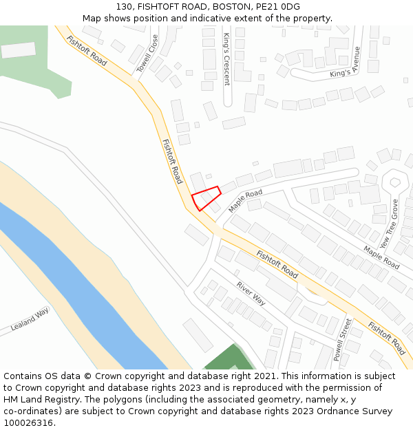 130, FISHTOFT ROAD, BOSTON, PE21 0DG: Location map and indicative extent of plot