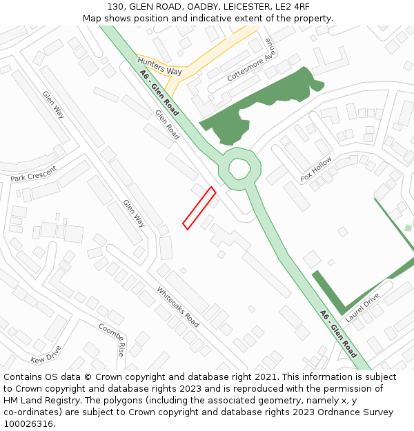 130, GLEN ROAD, OADBY, LEICESTER, LE2 4RF: Location map and indicative extent of plot