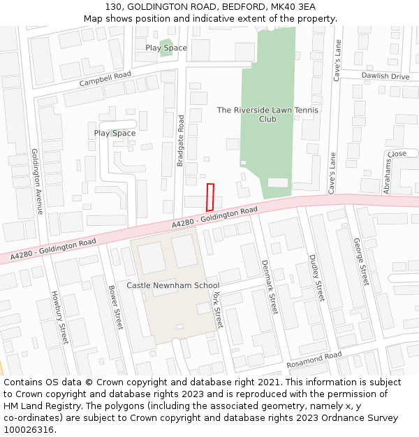 130, GOLDINGTON ROAD, BEDFORD, MK40 3EA: Location map and indicative extent of plot