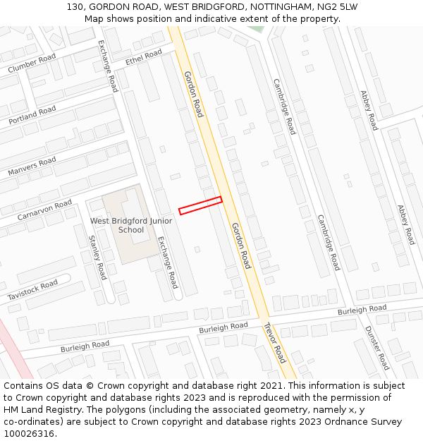 130, GORDON ROAD, WEST BRIDGFORD, NOTTINGHAM, NG2 5LW: Location map and indicative extent of plot