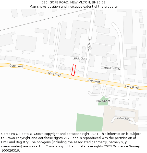 130, GORE ROAD, NEW MILTON, BH25 6SJ: Location map and indicative extent of plot