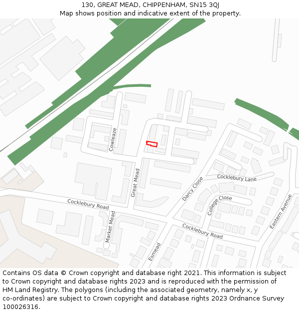 130, GREAT MEAD, CHIPPENHAM, SN15 3QJ: Location map and indicative extent of plot