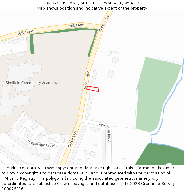 130, GREEN LANE, SHELFIELD, WALSALL, WS4 1RR: Location map and indicative extent of plot