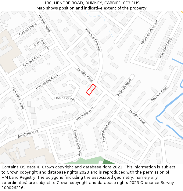 130, HENDRE ROAD, RUMNEY, CARDIFF, CF3 1US: Location map and indicative extent of plot