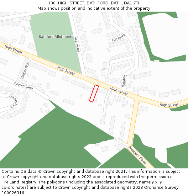 130, HIGH STREET, BATHFORD, BATH, BA1 7TH: Location map and indicative extent of plot