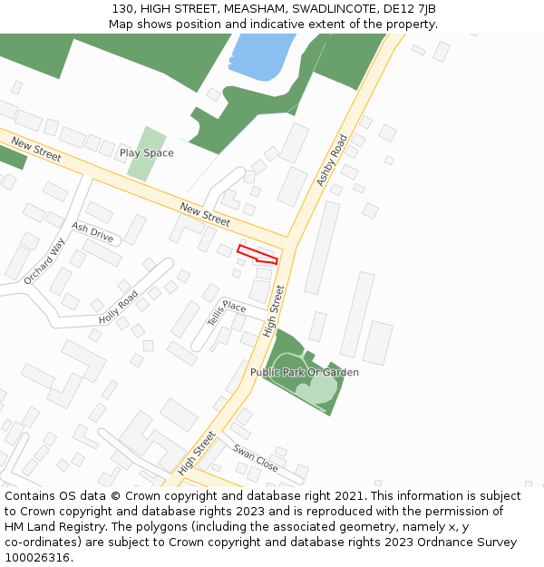 130, HIGH STREET, MEASHAM, SWADLINCOTE, DE12 7JB: Location map and indicative extent of plot