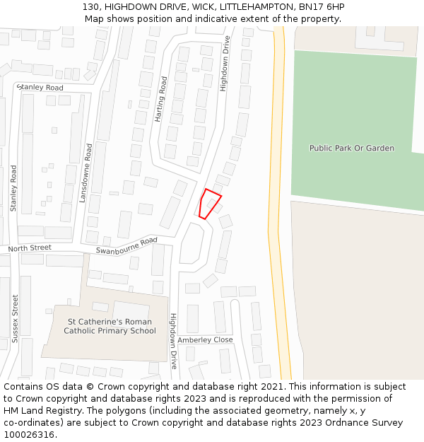 130, HIGHDOWN DRIVE, WICK, LITTLEHAMPTON, BN17 6HP: Location map and indicative extent of plot