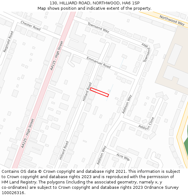 130, HILLIARD ROAD, NORTHWOOD, HA6 1SP: Location map and indicative extent of plot