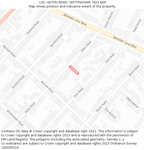 130, HILTON ROAD, NOTTINGHAM, NG3 6AR: Location map and indicative extent of plot