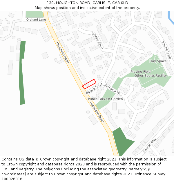 130, HOUGHTON ROAD, CARLISLE, CA3 0LD: Location map and indicative extent of plot