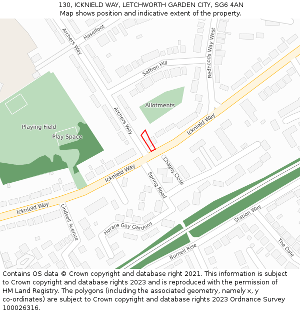 130, ICKNIELD WAY, LETCHWORTH GARDEN CITY, SG6 4AN: Location map and indicative extent of plot