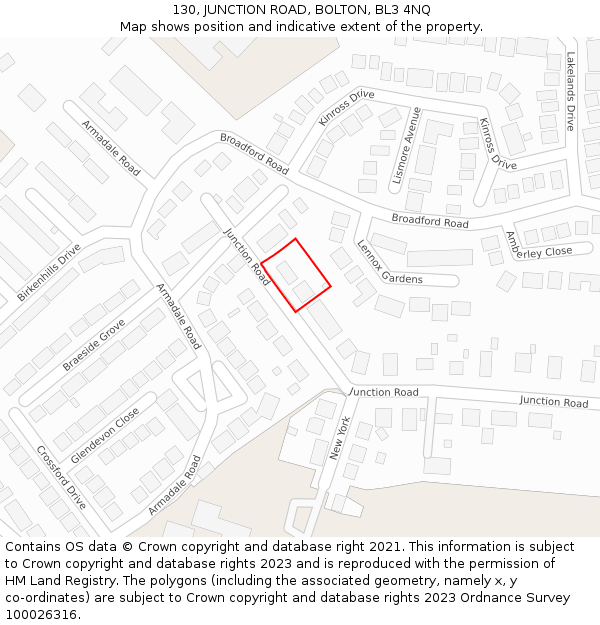 130, JUNCTION ROAD, BOLTON, BL3 4NQ: Location map and indicative extent of plot