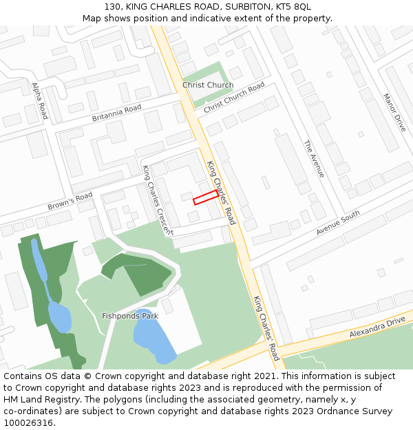 130, KING CHARLES ROAD, SURBITON, KT5 8QL: Location map and indicative extent of plot