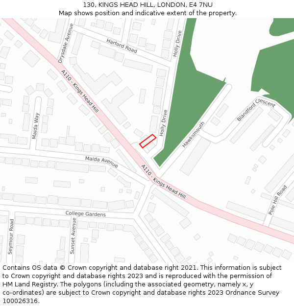 130, KINGS HEAD HILL, LONDON, E4 7NU: Location map and indicative extent of plot