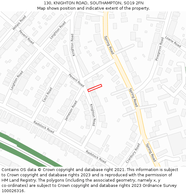 130, KNIGHTON ROAD, SOUTHAMPTON, SO19 2FN: Location map and indicative extent of plot