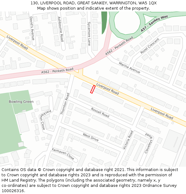 130, LIVERPOOL ROAD, GREAT SANKEY, WARRINGTON, WA5 1QX: Location map and indicative extent of plot