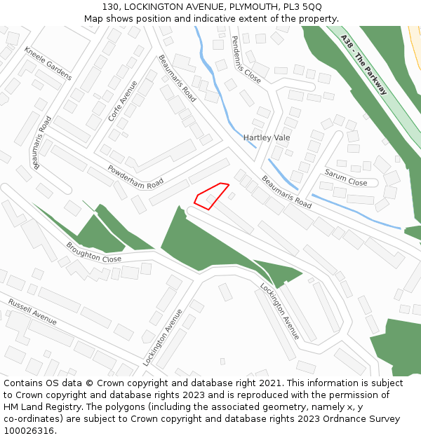 130, LOCKINGTON AVENUE, PLYMOUTH, PL3 5QQ: Location map and indicative extent of plot