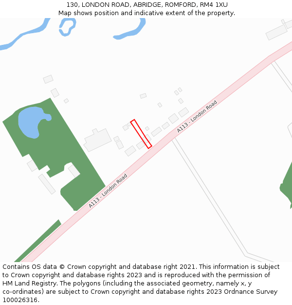 130, LONDON ROAD, ABRIDGE, ROMFORD, RM4 1XU: Location map and indicative extent of plot