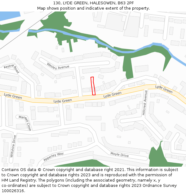 130, LYDE GREEN, HALESOWEN, B63 2PF: Location map and indicative extent of plot