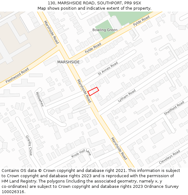 130, MARSHSIDE ROAD, SOUTHPORT, PR9 9SX: Location map and indicative extent of plot