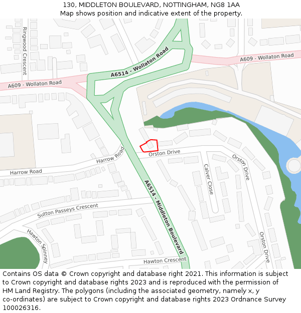 130, MIDDLETON BOULEVARD, NOTTINGHAM, NG8 1AA: Location map and indicative extent of plot