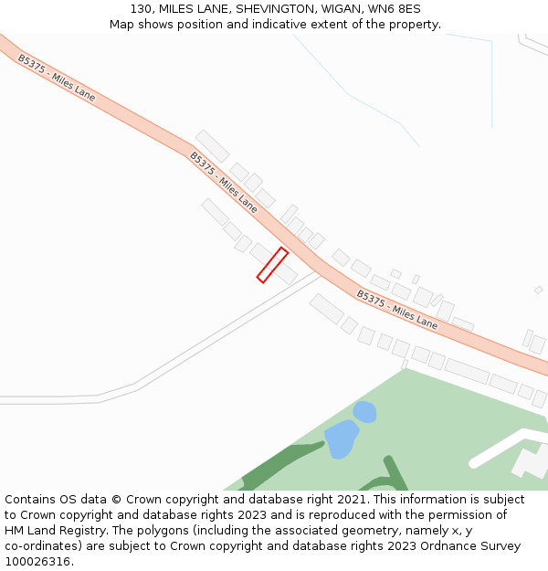 130, MILES LANE, SHEVINGTON, WIGAN, WN6 8ES: Location map and indicative extent of plot