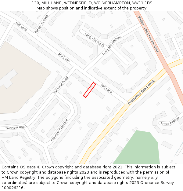 130, MILL LANE, WEDNESFIELD, WOLVERHAMPTON, WV11 1BS: Location map and indicative extent of plot