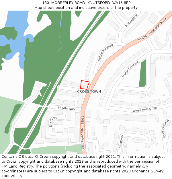 130, MOBBERLEY ROAD, KNUTSFORD, WA16 8EP: Location map and indicative extent of plot