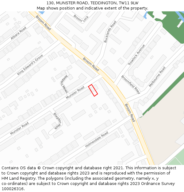 130, MUNSTER ROAD, TEDDINGTON, TW11 9LW: Location map and indicative extent of plot