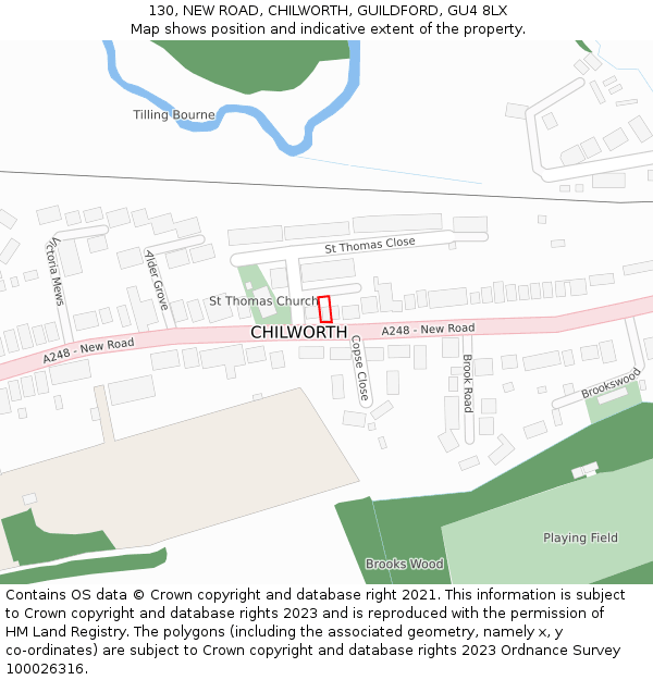 130, NEW ROAD, CHILWORTH, GUILDFORD, GU4 8LX: Location map and indicative extent of plot